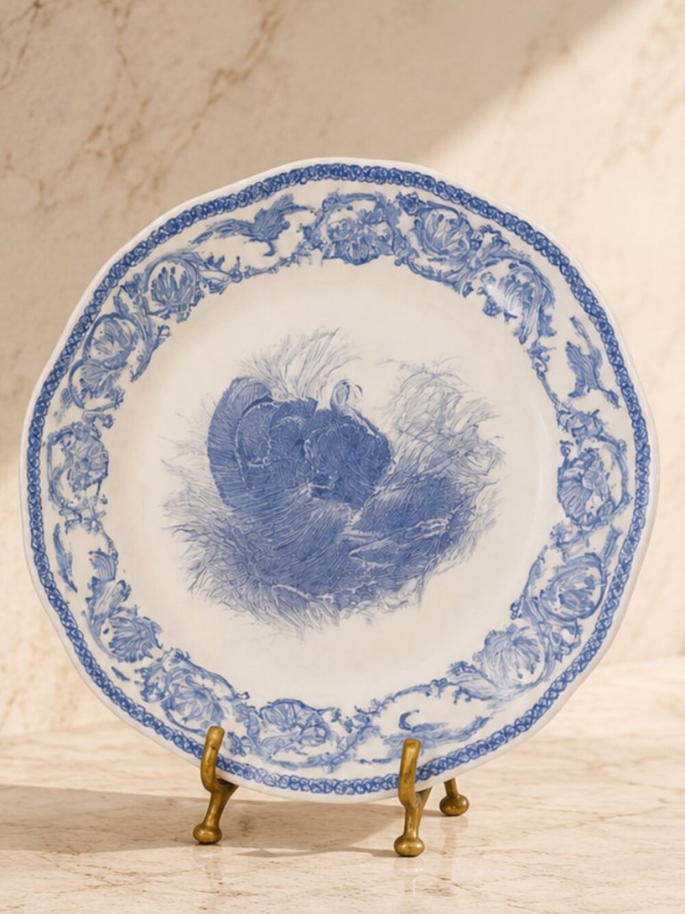 Antique 10" Royal Cauldon England  Flow Blue Turkey Dinner Plate
